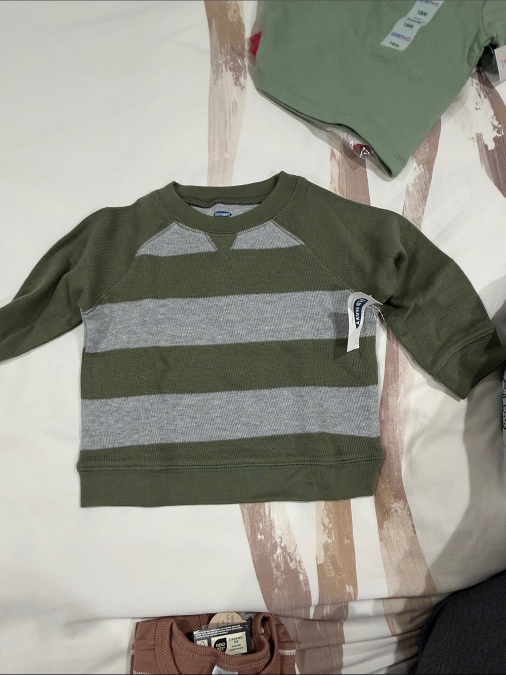 GAP Olive Green & Gray Striped Crew Sweatshirt **6-12 m (there was no option)